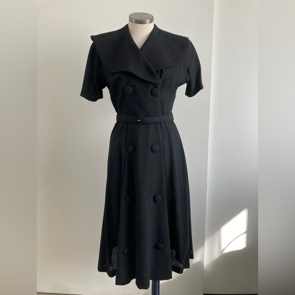 Lilli Diamond Vintage Elegant Black Midi Dress Small